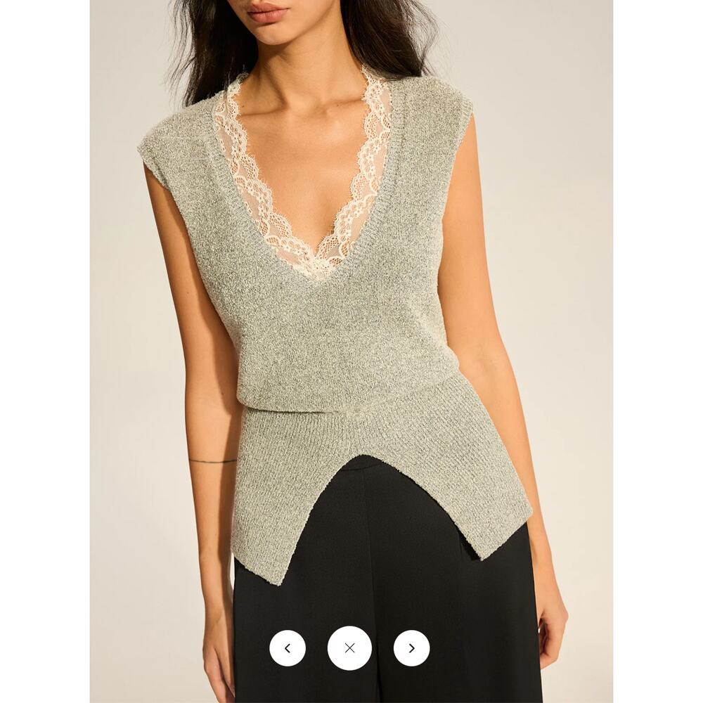 NWT Commense Lace-Trimmed Waist-Cinching Knitted Vest Sz M - Picture 4 of 5